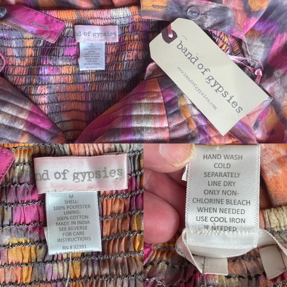 Band Of Gypsies Midi Length High-Low Wide Strap Smocked Back Dress Sz Md - Picture 11 of 11